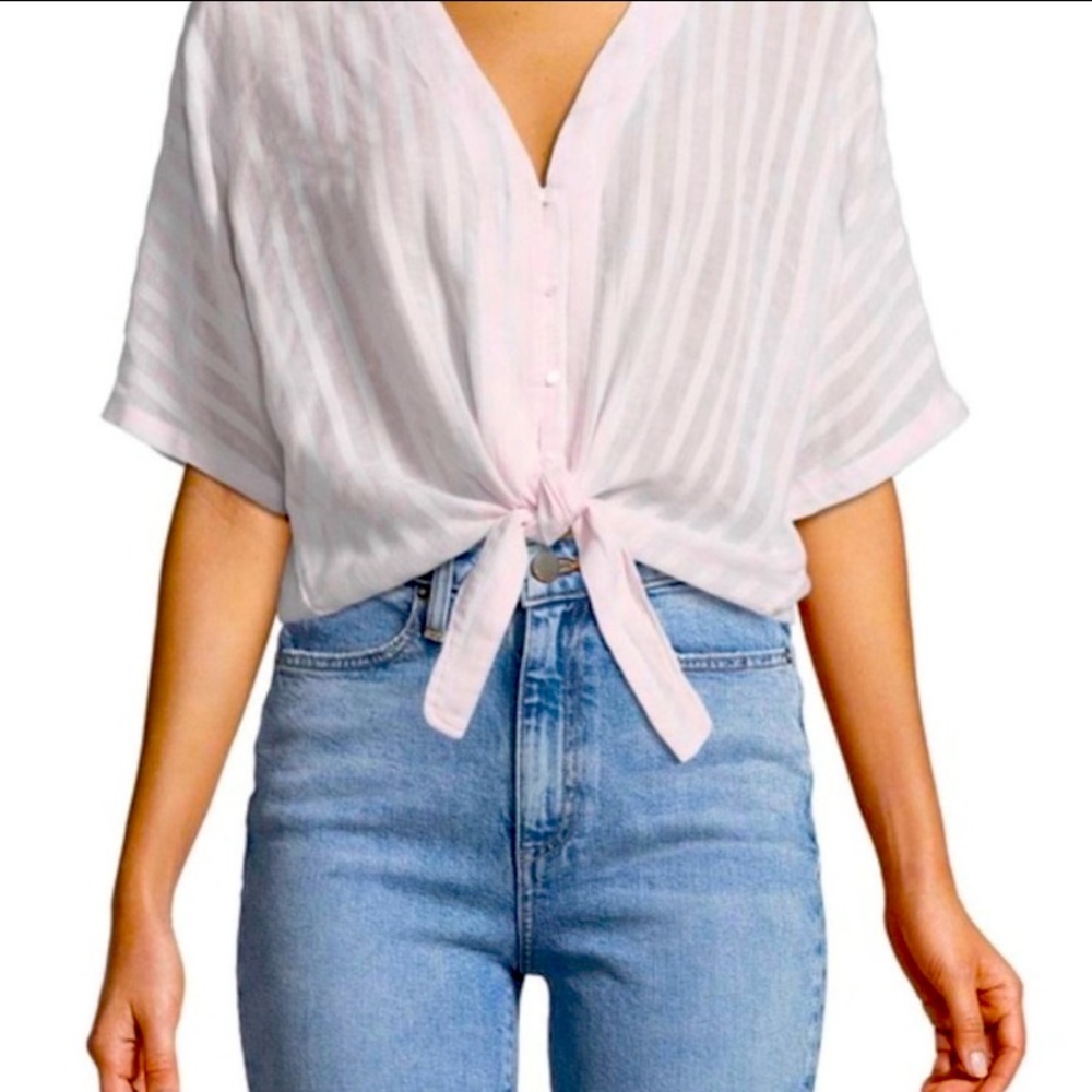 Rails Pale Pink Tie Waist button Deep V top